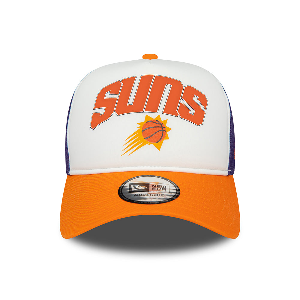 Gorra Trucker A-Frame NBA Retro Phoenix Suns de New Era - Blanco-Naranja-Morado