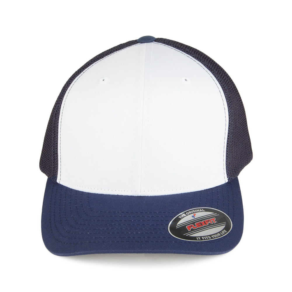 Gorra Trucker White Front de FlexFit - Azul Marino-Blanco