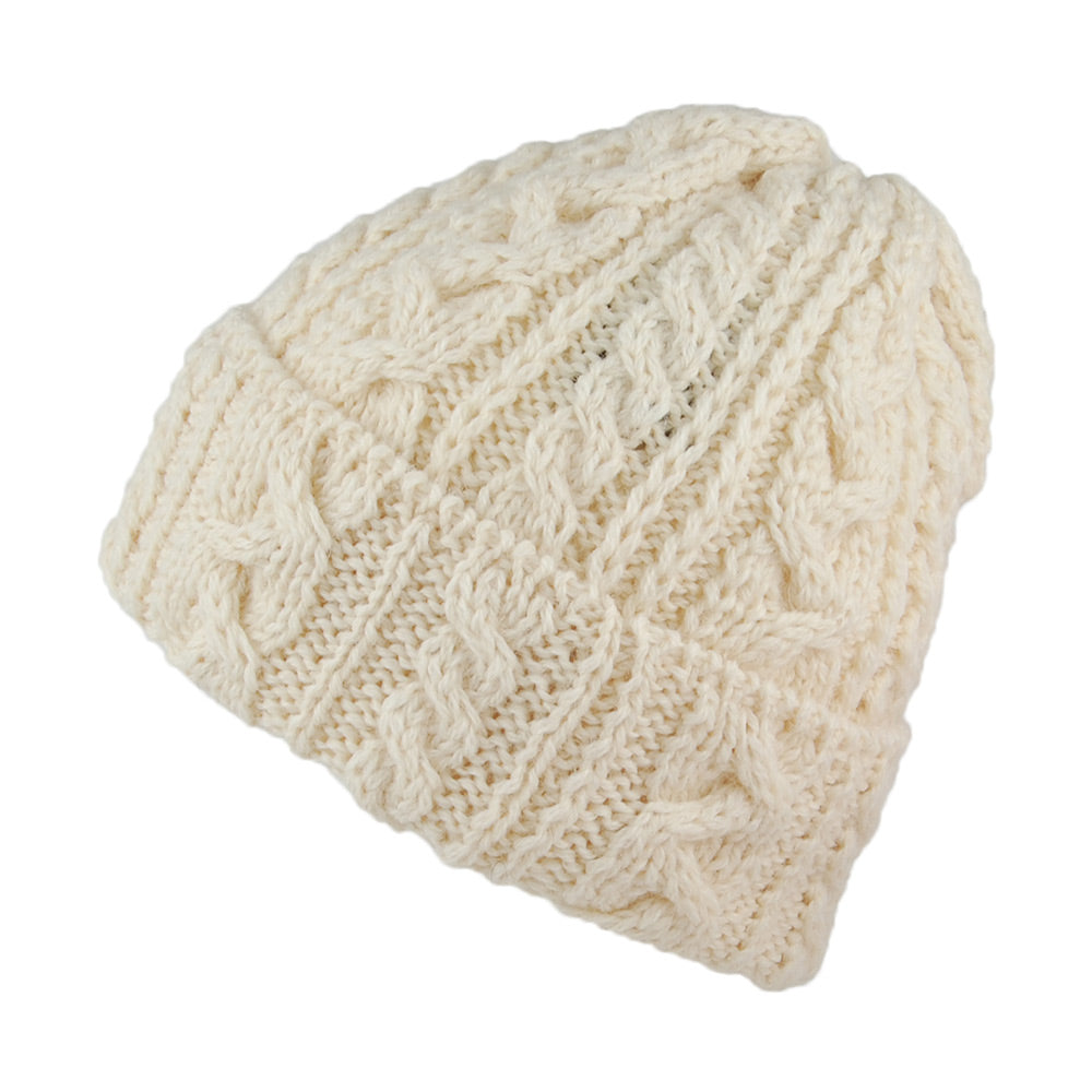 Gorro Beanie Cuffed de lana inglesa de punto cable de Highland 2000 - Natural