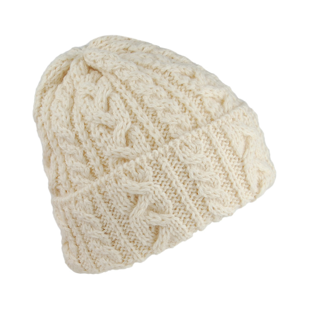 Gorro Beanie Cuffed de lana inglesa de punto cable de Highland 2000 - Natural