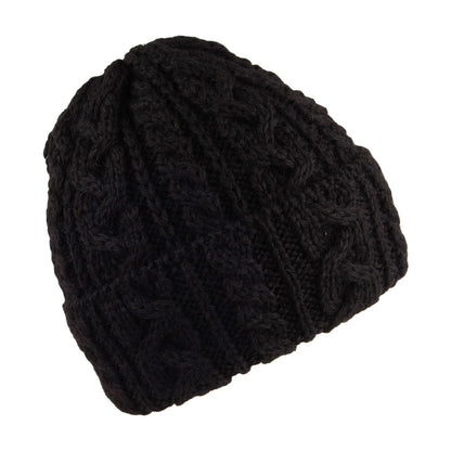 Gorro Beanie Cuffed de lana inglesa de punto cable de Highland 2000 - Negro