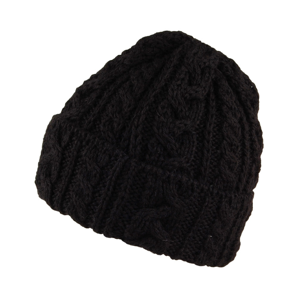 Gorro Beanie Cuffed de lana inglesa de punto cable de Highland 2000 - Negro