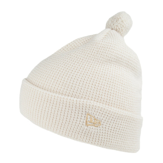 Gorro mujer con pompón de punto gofre de New Era - Blanco