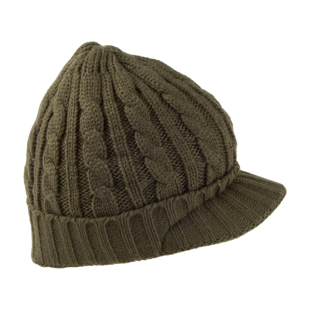 Gorro Beanie con pico de punto cable de Jaxon & James - Oliva