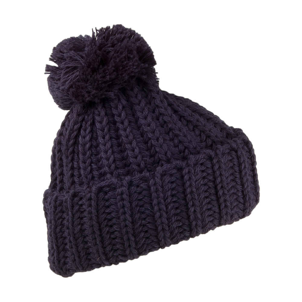 Gorro con pompón Cuffed de lana inglesa Chunky de Highland 2000 - Azul Marino