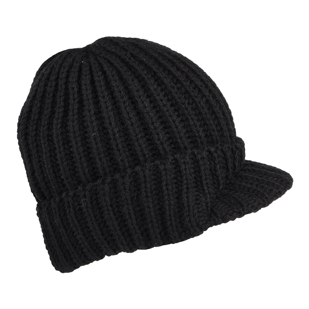 Gorro Beanie visera corta de lana inglesa de Highland 2000 - Negro