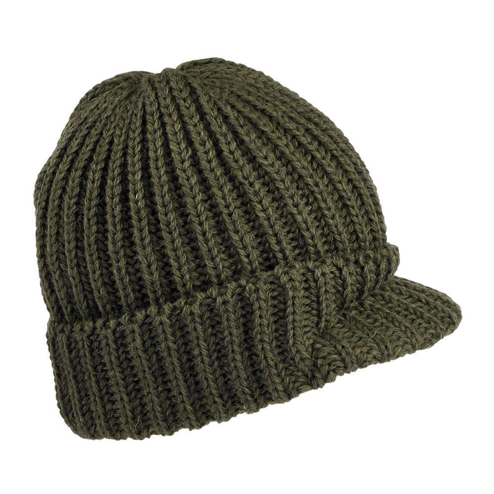 Gorro Beanie visera corta de lana inglesa de Highland 2000 - Verde Oliva