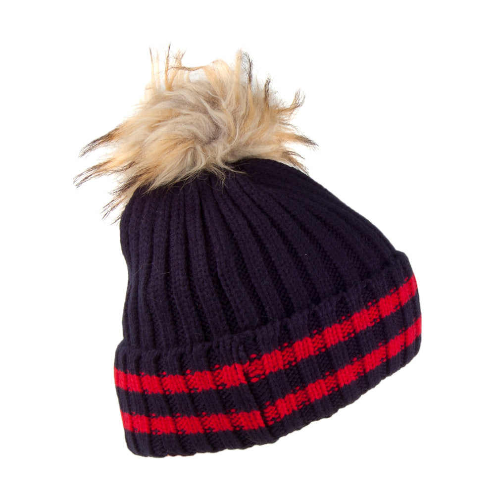 Gorro con pompón Aimee a rayas de piel sintética de Superdry - Azul Marino