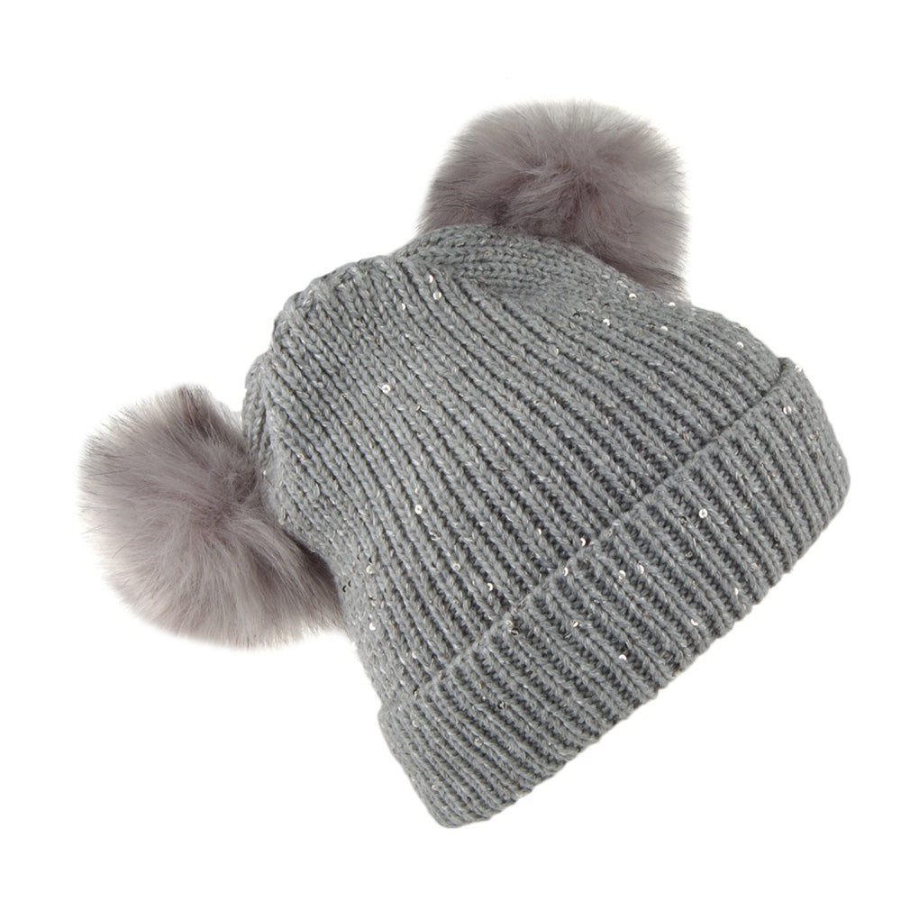 Gorro con vuelta con pompones de Scala - Gris