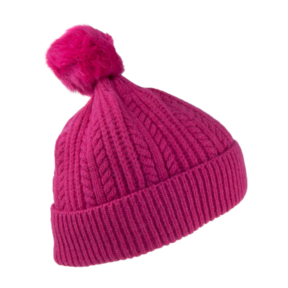 Gorro con pompón sintético de punto cable de Joules - Rosa