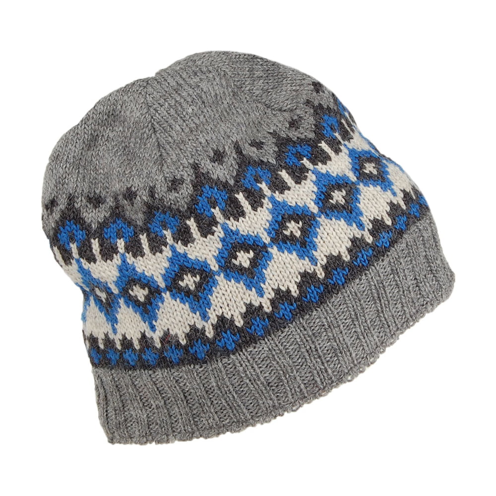 Gorro Beanie Punto fino Fair Isle de Kusan - Gris-Azul