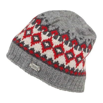 Gorro Beanie Punto fino Fair Isle de Kusan - Gris-Rojo