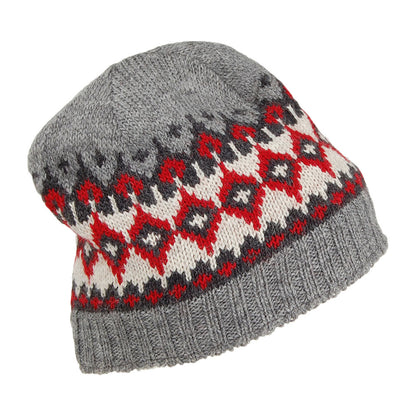 Gorro Beanie Punto fino Fair Isle de Kusan - Gris-Rojo