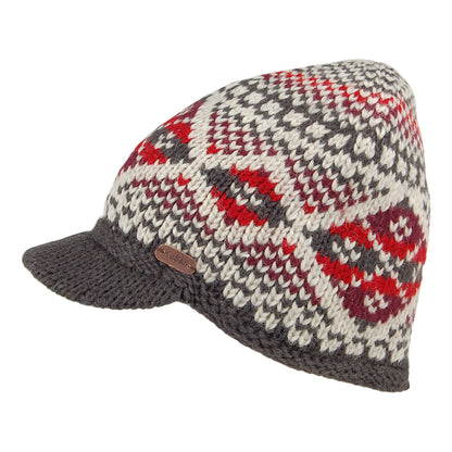 Gorro Beanie con visera Brooklyn Fair Isle de Kusan - Rojo-Gris