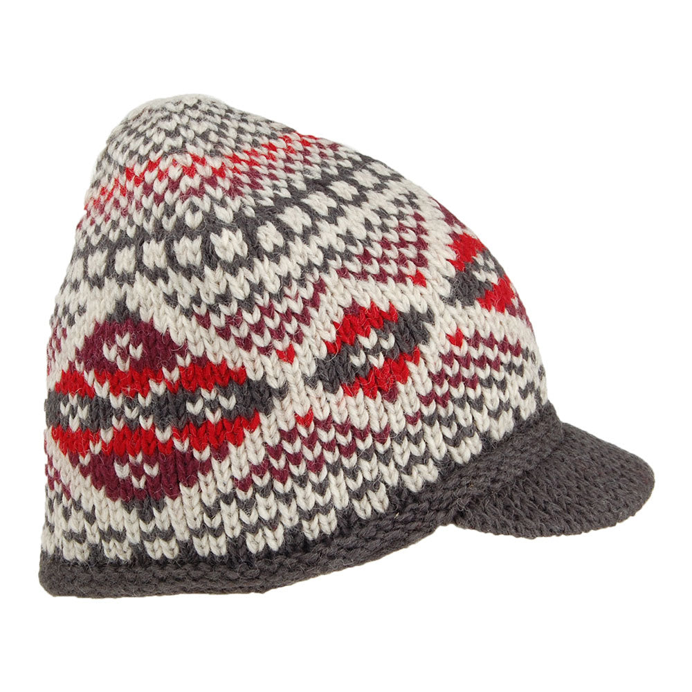 Gorro Beanie con visera Brooklyn Fair Isle de Kusan - Rojo-Gris