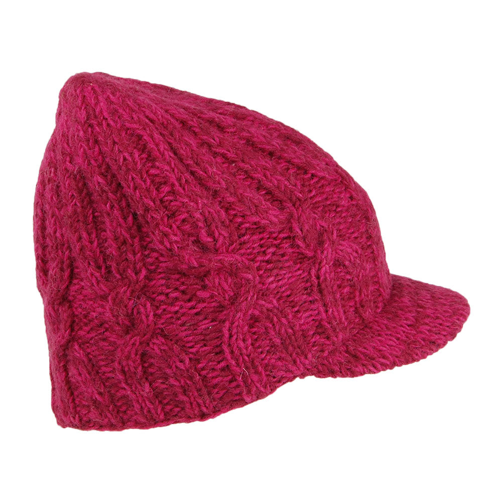 Gorro Beanie con visera de punto cable de Kusan - Rosa