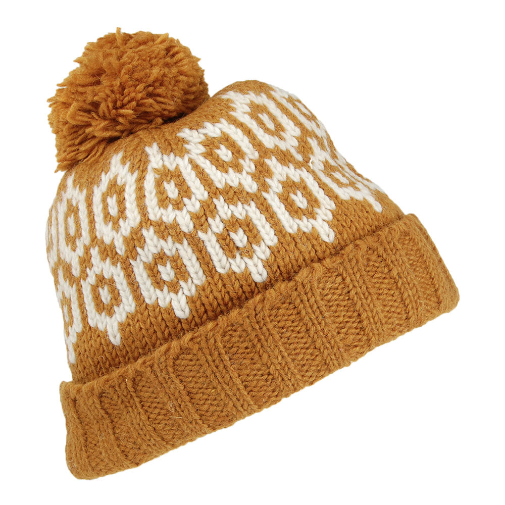 Gorro con pompón con vuelta con estampado de Kusan - Amarillo