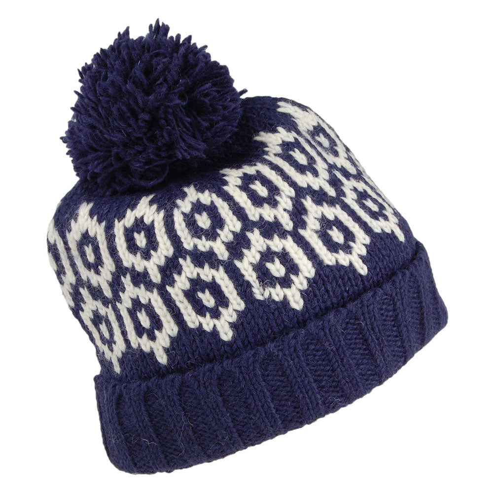 Gorro con pompón con vuelta con estampado de Kusan - Azul Marino