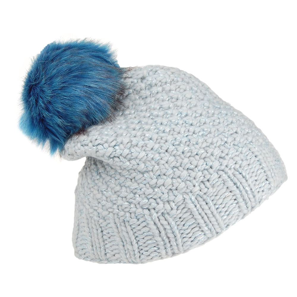 Gorro con pompón de Hilo punto de musgo de Kusan - Azul