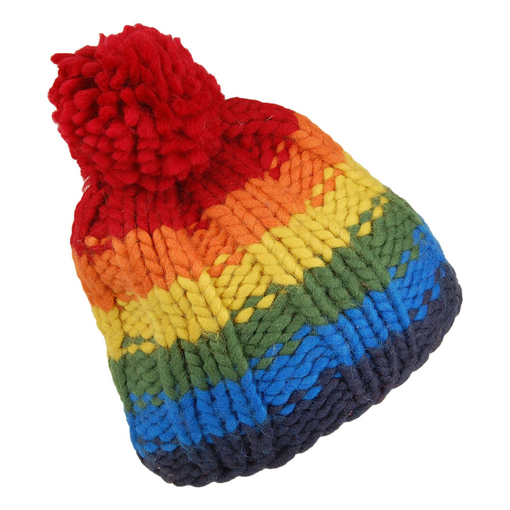 Gorro con pompón Rainbow de Hilo punto de musgo de Kusan - Multicolor