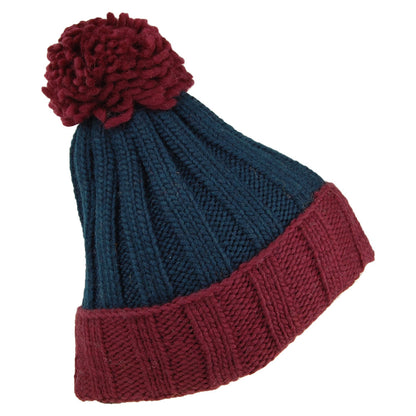 Gorro con pompón Turn up de canalé de Kusan - Burdeos-Verde Azulado