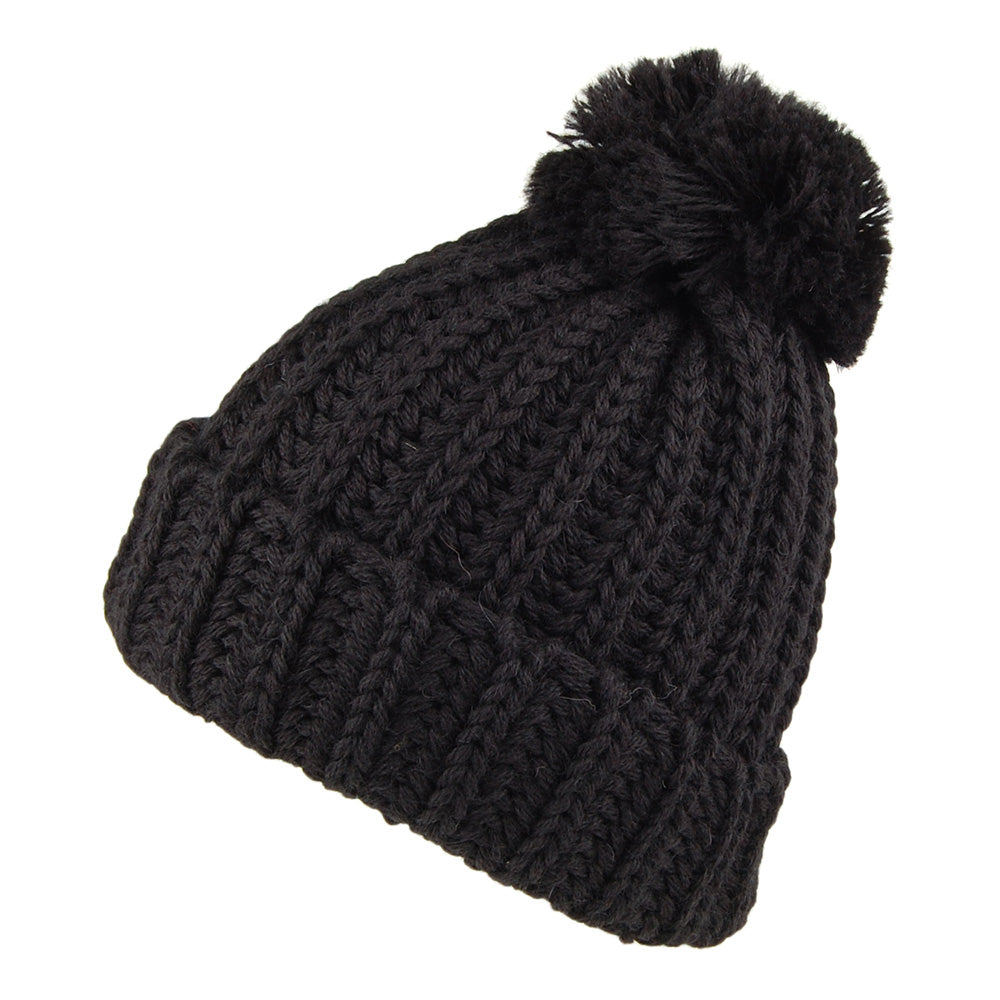 Gorro con pompón Cuffed de lana inglesa Chunky de Highland 2000 - Negro