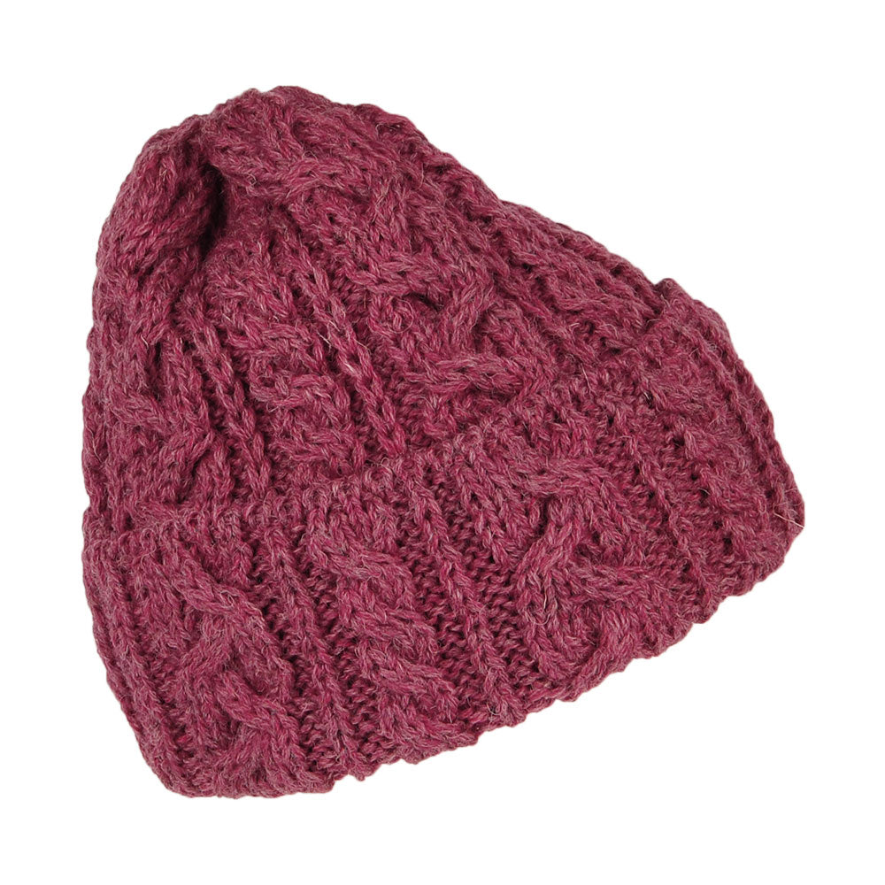 Gorro Beanie Cuffed de lana inglesa de punto cable de Highland 2000 - Mezcla de Burdeos