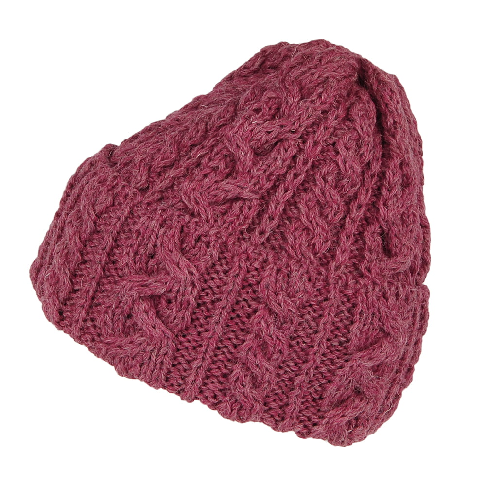 Gorro Beanie Cuffed de lana inglesa de punto cable de Highland 2000 - Mezcla de Burdeos