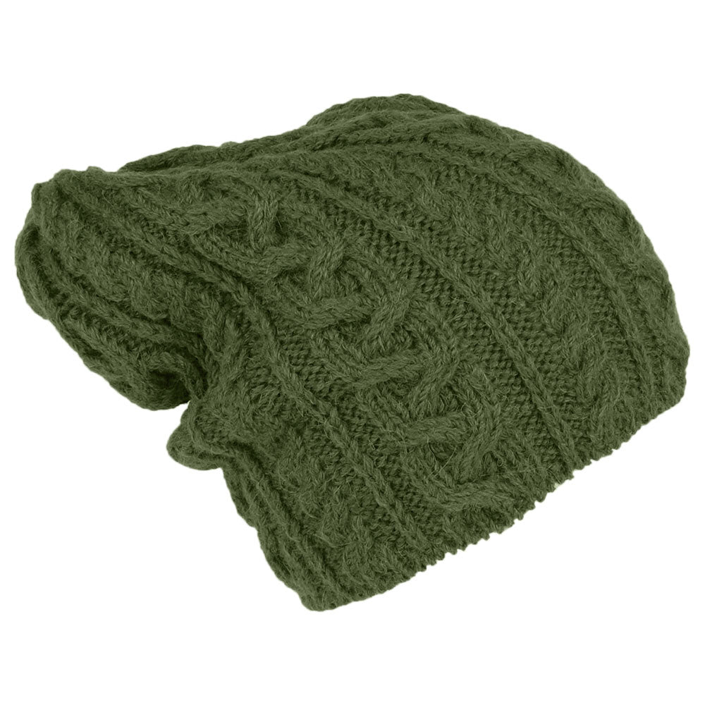 Gorro Beanie Super Soft Slouch Oversized de lana de alpaca de Highland 2000 - Verde Oliva