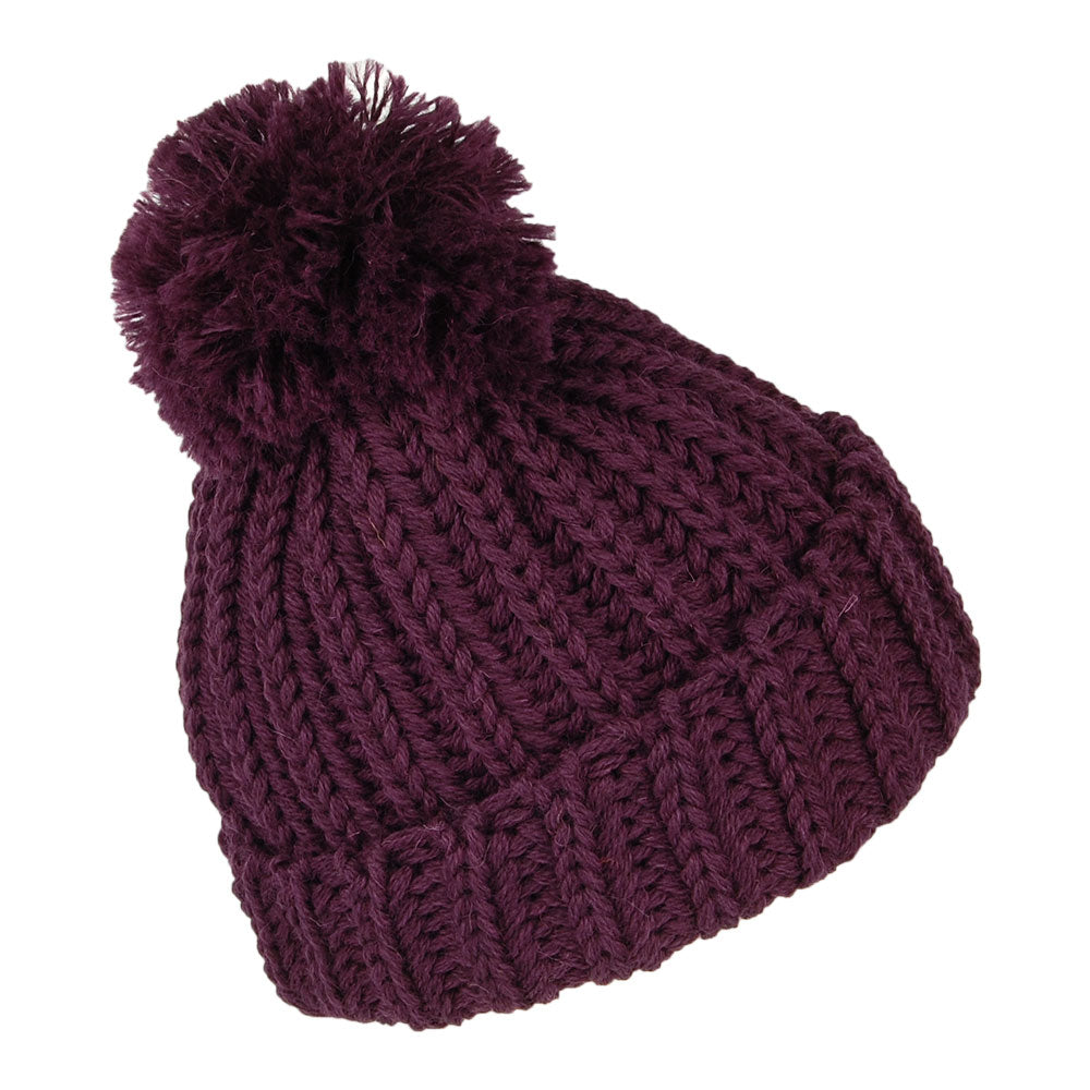 Gorro con pompón Cuffed de lana inglesa Chunky de Highland 2000 - Ciruela