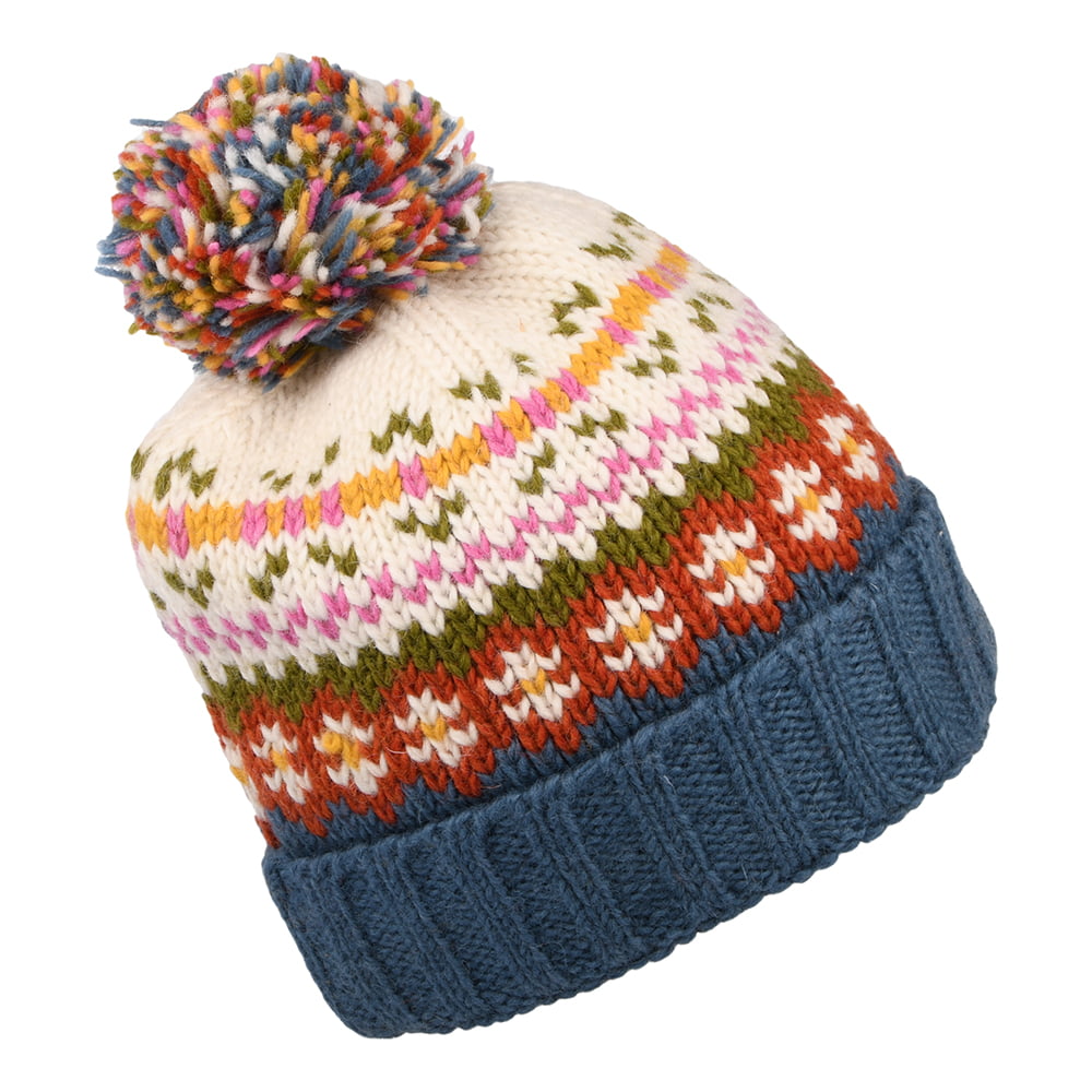 Gorro con pompón Mosaic Fair Isle de Kusan - Crema-Azul