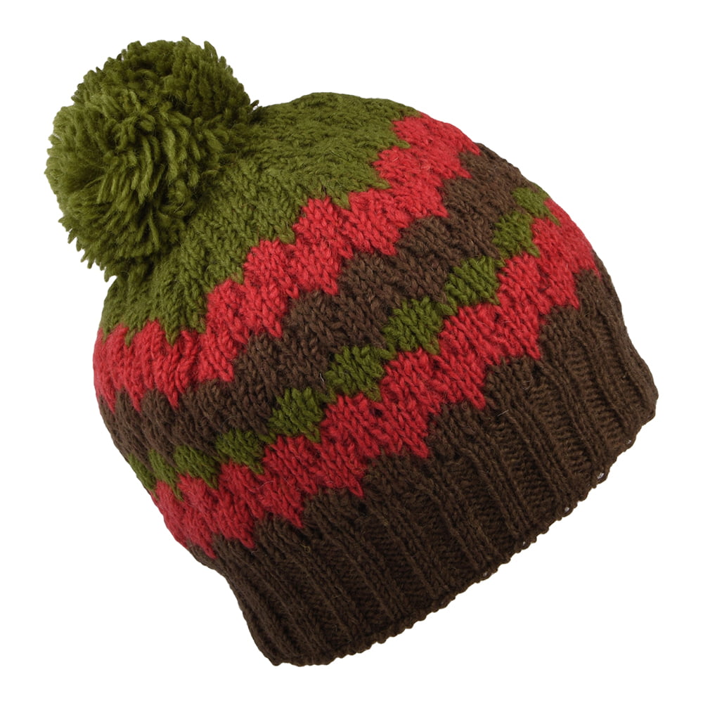 Gorro con pompón a rayas de Kusan - Marrón-Verde