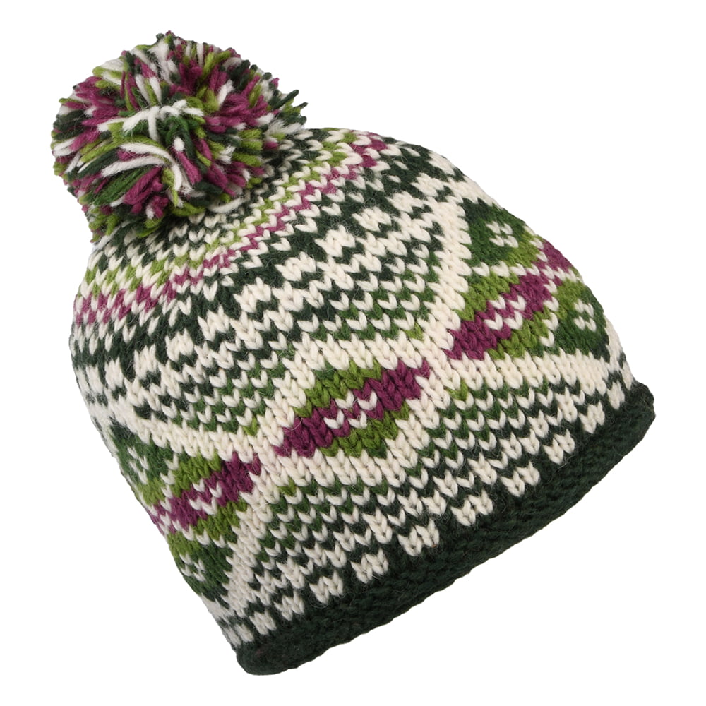 Gorro con pompón Big Diamond Fair Isle de Kusan - Verde-Multi