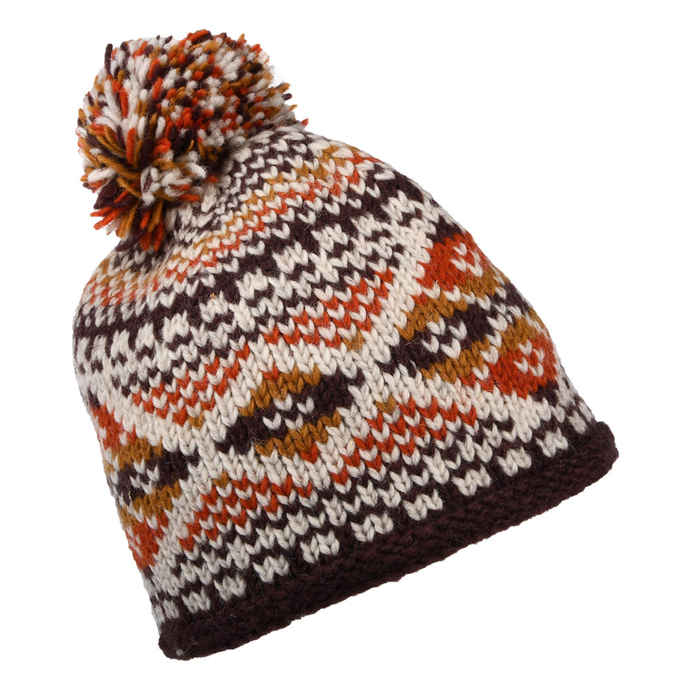 Gorro con pompón Big Diamond Fair Isle de Kusan - Naranja-Multi