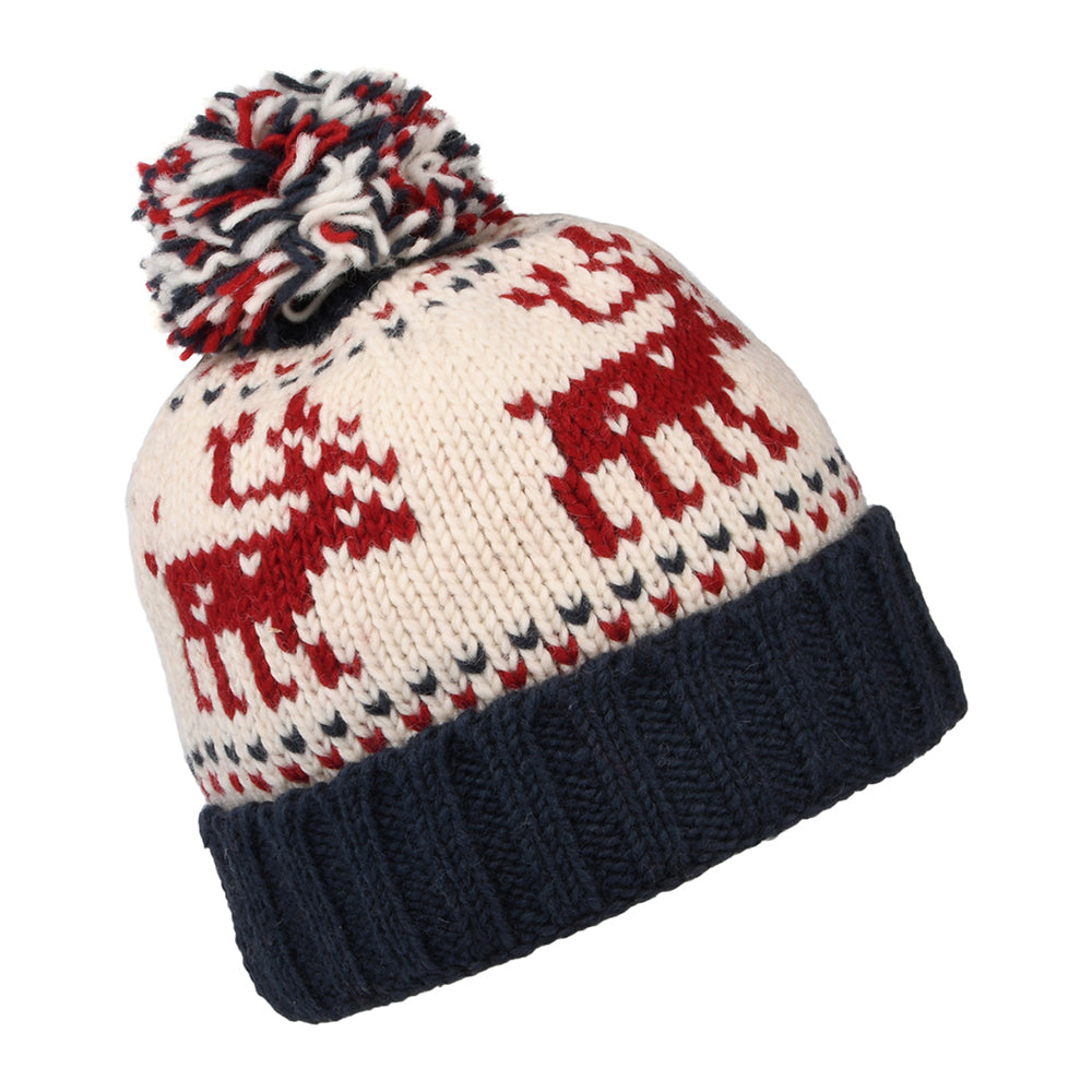 Gorro con pompón Reindeer con vuelta de Kusan - Azul Marino-Crema