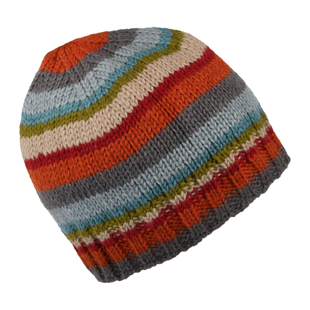 Gorro Beanie Brooklyn con franjas de Kusan - Verde Azulado-Naranja