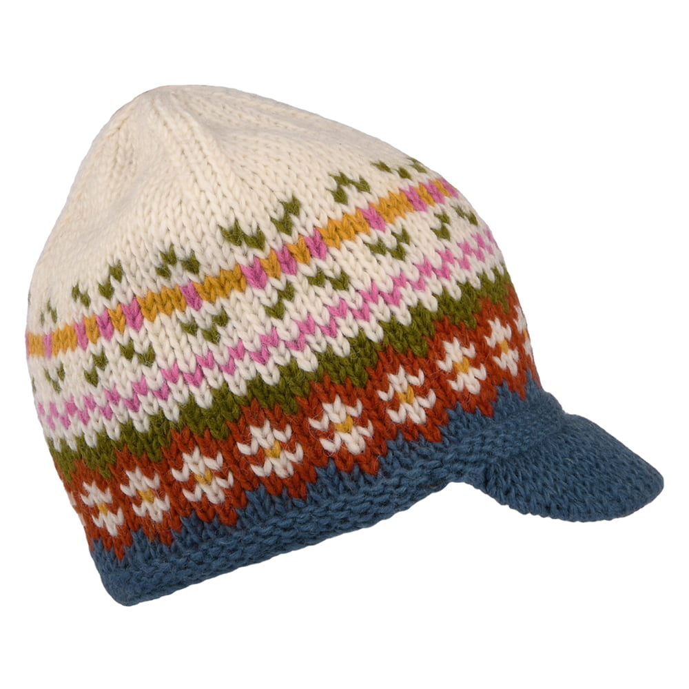 Gorro Beanie con visera Brooklyn Fair Isle de Kusan - Crema-Azul