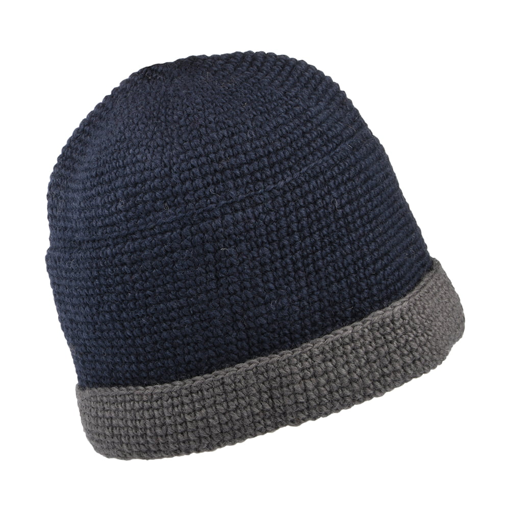 Gorro Beanie Turn up Crochet de Kusan - Azul Marino-Gris