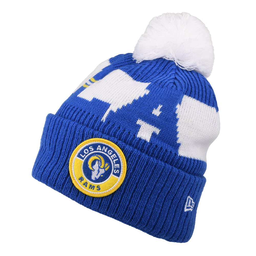 Gorro con pompón NFL On Field Sport Knit Los Angeles Rams de New Era - Azul Real-Blanco