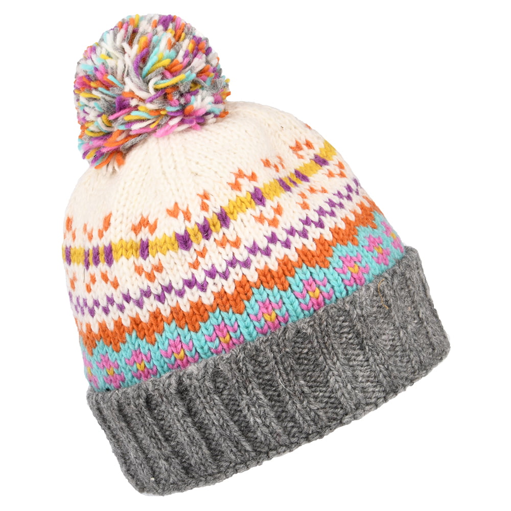 Gorro con pompón Mosaic Fair Isle de Kusan - Crema-Gris