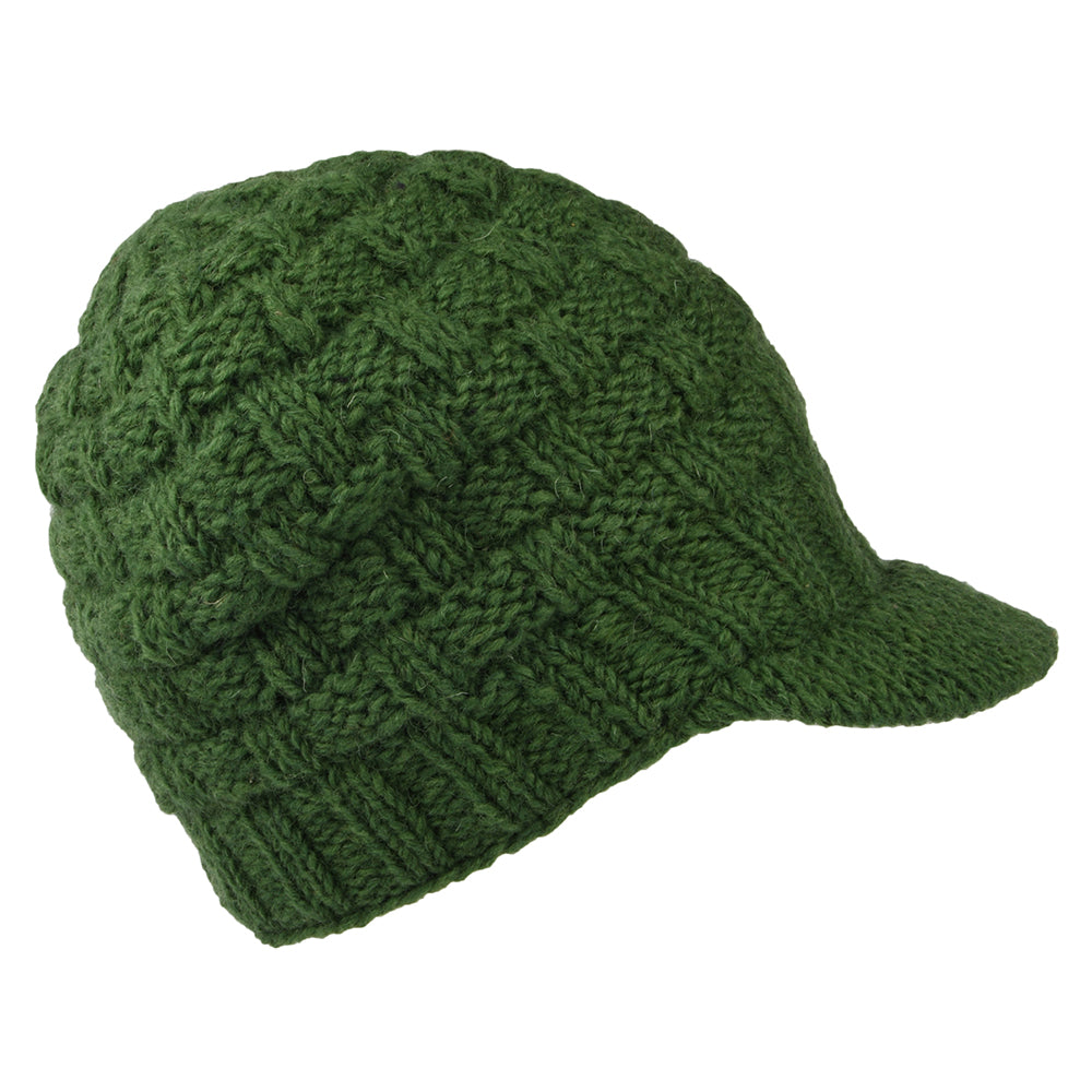 Gorro Beanie con visera Basket Weave de Kusan - Verde Oliva