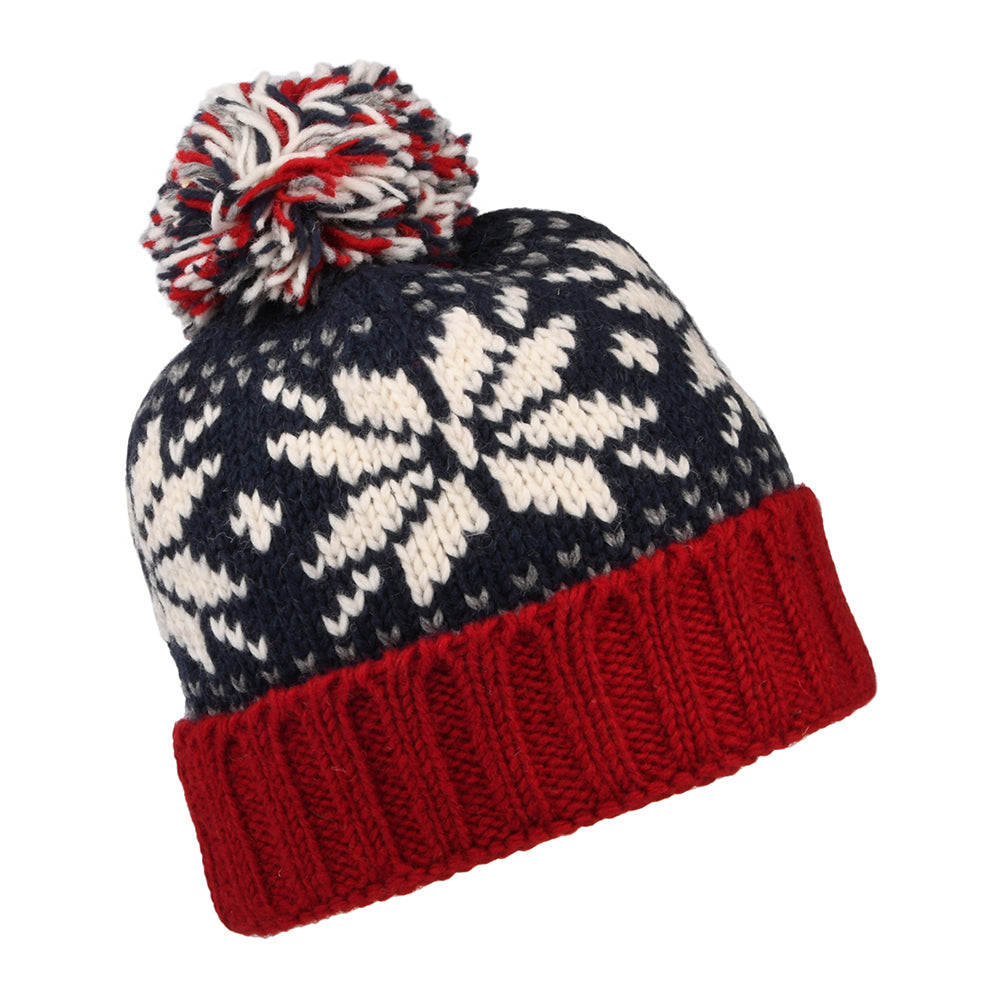 Gorro con pompón flexible copo de nieve con vuelta de Kusan - Azul Marino-Vino