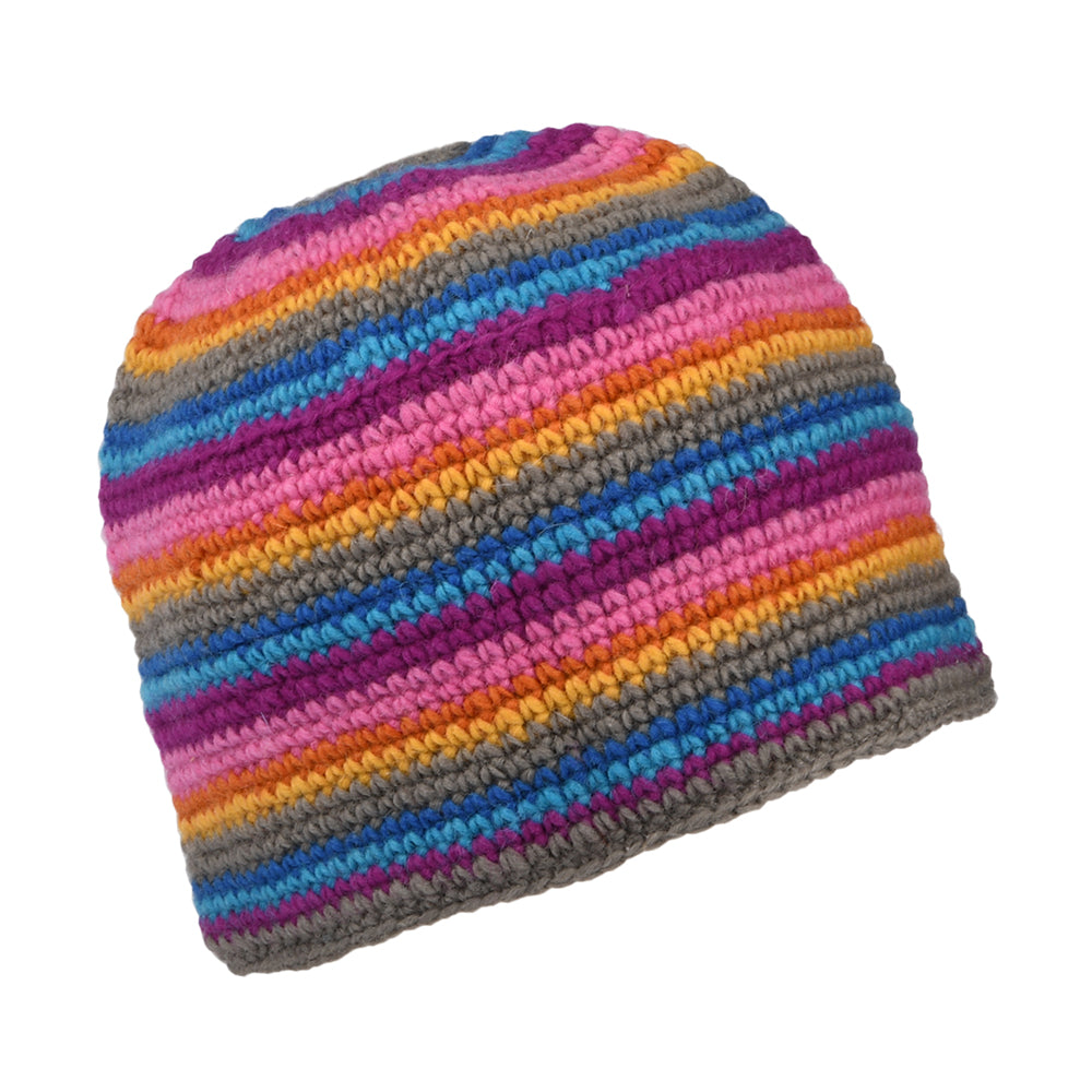 Gorro Beanie Crochet Flower de Kusan - Gris-Azul-Rosa