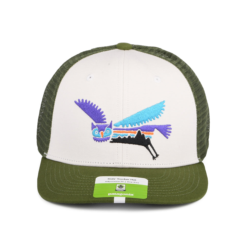 Gorra Trucker niños Fitz Roy de algodón orgánico de Patagonia - Blanco-Oliva