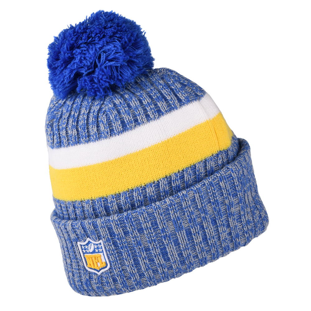 Gorro con pompón NFL Sideline Sport Knit Los Angeles Rams de New Era - Azul Real-Dorado