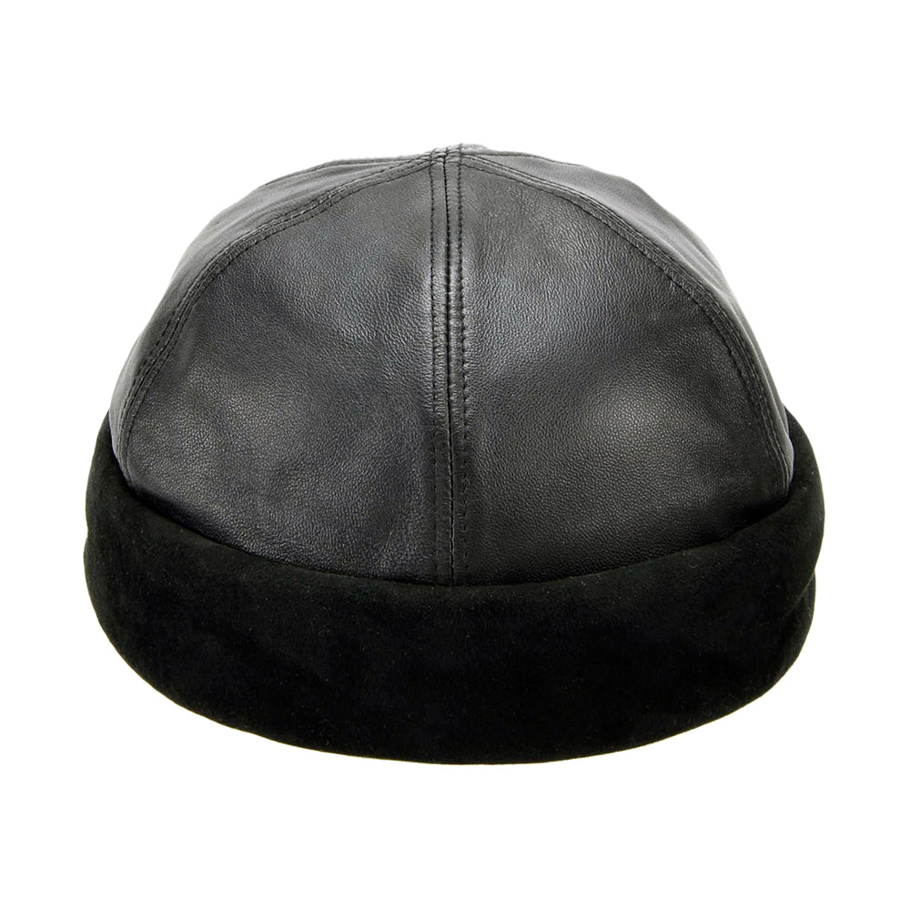 Gorro Beanie Docker de piel de Seeberger - Negro