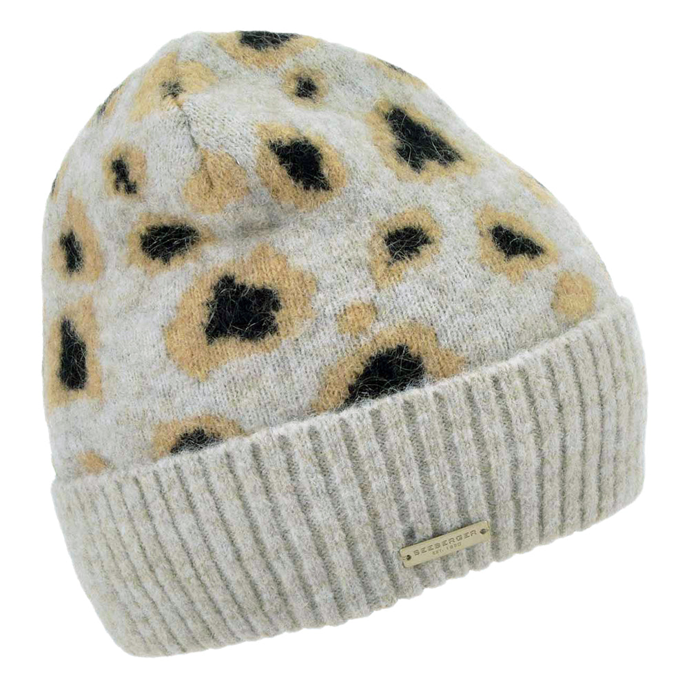 Gorro Beanie con vuelta Leopardo de Seeberger - Gris Ahumado-Negro