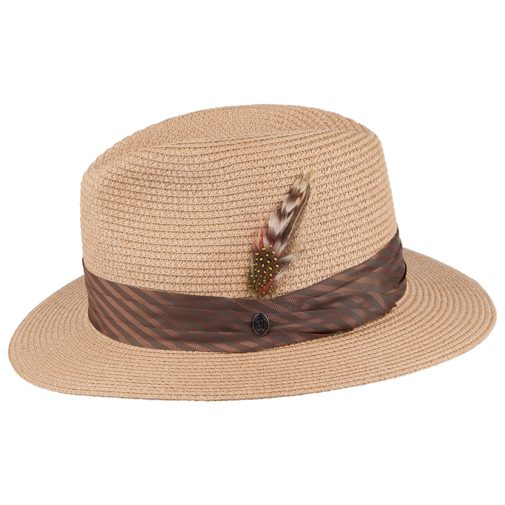 Sombrero Fedora de paja trenzada Toyo de Jaxon & James Cappucino al por mayor